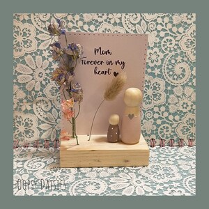 Personalised Peg Doll Wooden Scene, Handmade Mother&#39;s Day Gifts, Keepsake Mother&#39;s Day, Dried Flowers