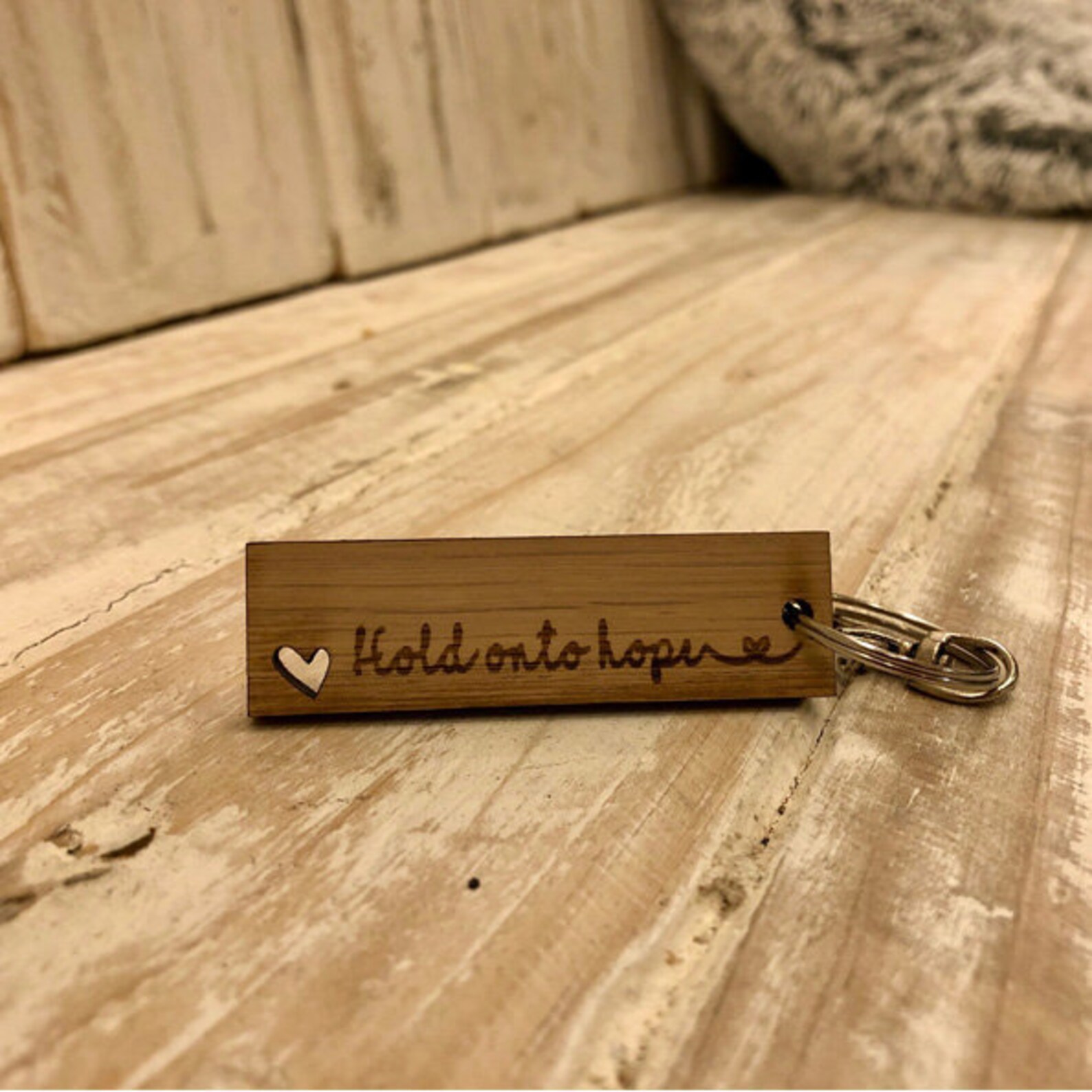 Keyring Tag With Heart Hold on to Hope Wooden Keyring Etsy UK