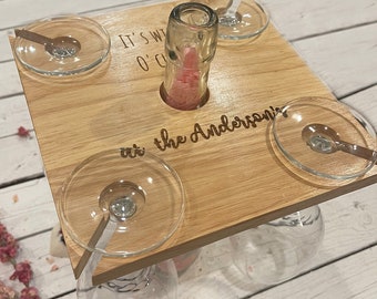 Personalised Wooden Wine Four Glass Butler / Wine Glass Holder / Personalised Valentines