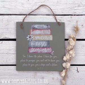 Holzschild Stapel bücher - Für ich kenne die Pläne, christliches Geschenk, christliches Zeichen