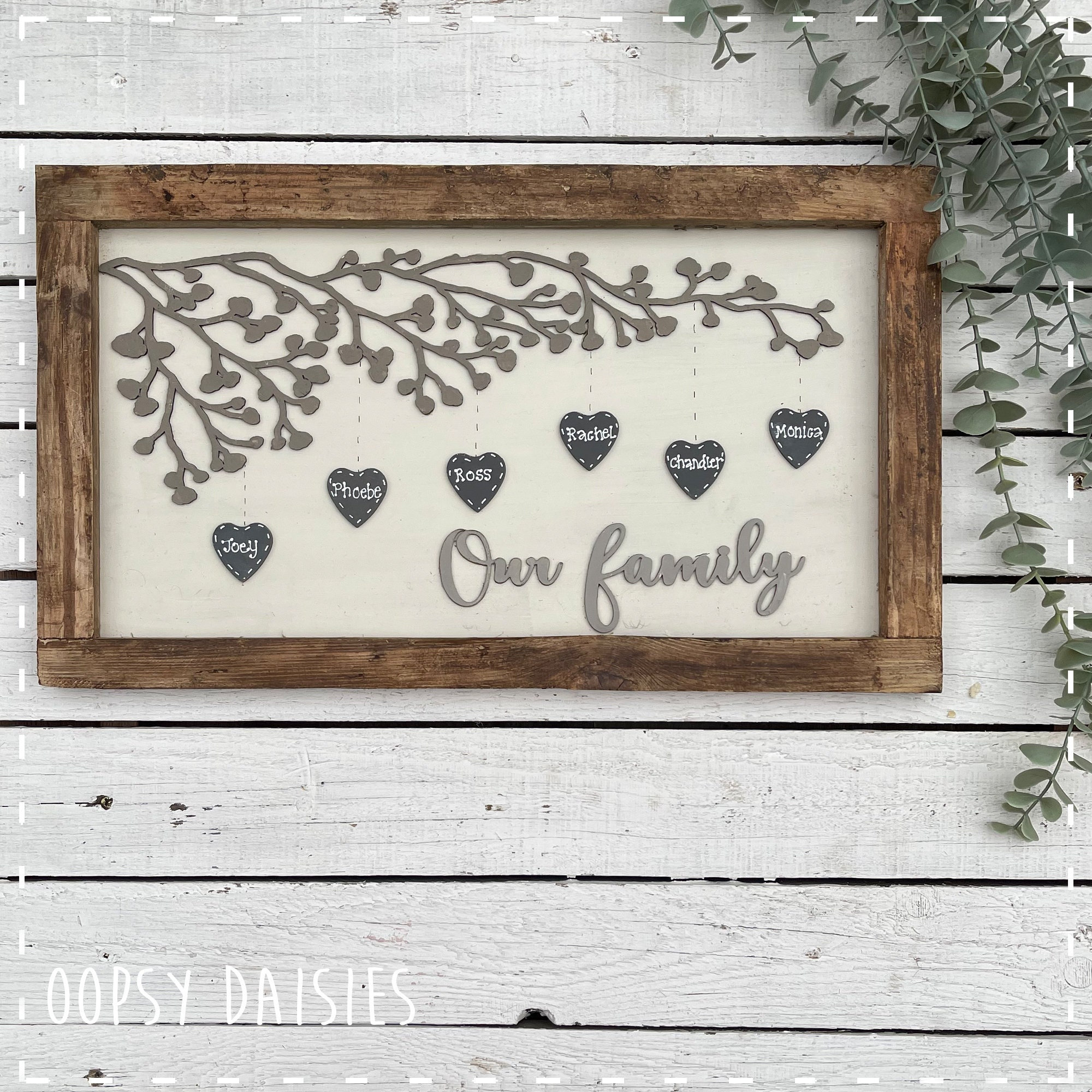 Personalised Family Tree in Long Rustic Frame, Handmade Frames, Family ...