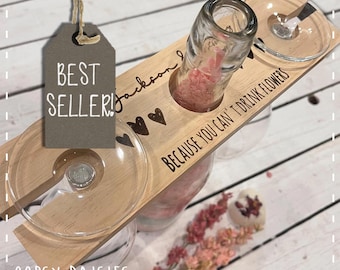 Personalised Wooden Wine Two Glass Butler / Wine Glass Holder / Personalised Valentines