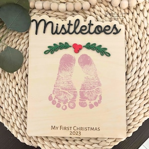 Mistletoes Footprint Sign, Personalized Christmas Footprint Sign, Baby Footprint Sign, DIY Baby Footprint, Christmas Gift