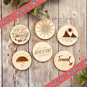 Aimants de réfrigérateur gravés SVG - Fichier laser Travel Magnets - Fichier numérique Fridge Magnets - Adventure SVG - Fichier laser Glowforge