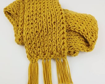 Mustard Yellow Scarf, thick knit scarf