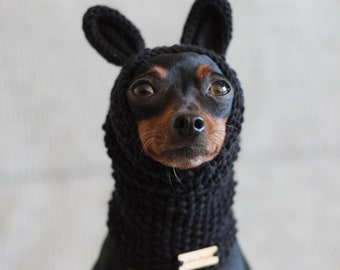CUDDLEBUNNY: Hundehalstuch aus Baumwolle, handgestrickt mit gehäkelten Ohren, Halswärmer, Windhundmütze, Maßanfertigung, personalisiert