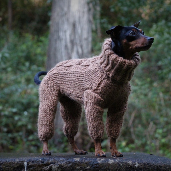 NUTS: thick alpaca wool dog handknitted turtleneck onesie, hunde overall sweater, warm winter jumpsuit coat, pajamas custom size and color