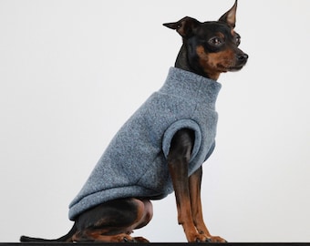WOOLLY BLUE dog vest | melange wool mix thick soft dog sweatshirt sleeveless jumper | hundepullover | polaire | custom in size XS to 4XL