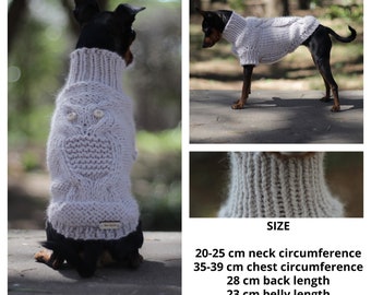 Ready to ship unique size deal | handmade knitted 100% wool dog sweater | 20-25 cm neck, 35-39 cm chest, 28 cm back