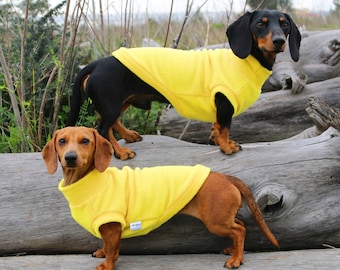 CANARY-YELLOW fleece dog vest | soft polar dog sweatshirt sleeveless jumper | hundepullover | custom in size XS to 4XL | miniature dachshund