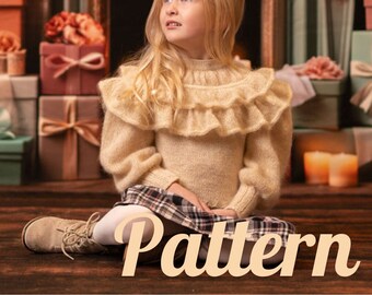 KNITTING PATTERN--The Diana Sweater--Special occasion outfit, puff sleeve, mohair, ruffled sweater for children, flower girl.