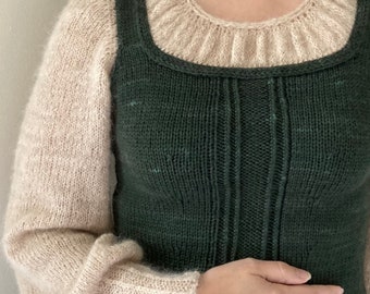 KNITTING PATTERN for women--The Edoras Sweater, Eowyn cosplay, peasant top blouse, medieval corset vibes, digital file