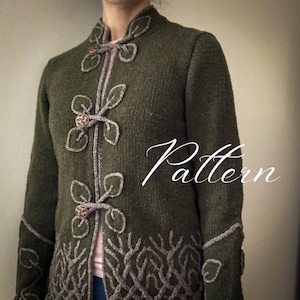 Forests of Arda Knitting Pattern: Cable Colorwork Cardigan Pullover (PDF Pattern)