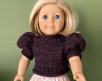 KNITTING PATTERN--The Doll Anne Sweater, doll clothes, Puff sleeve sweater for 18 inch dolls. Two sizes also fit 15” smaller 12” dolls.