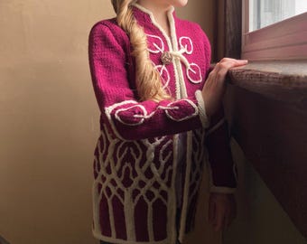 Knitting Pattern for children, Little Forests of Arda: Cable Colorwork Cardigan Pullover