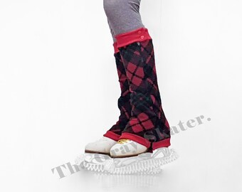 Christmas Plaid Leg Warmers - Fleece Figure Leg Warmers - Skating Gift - Dancer Gift - Zipper Leg Warmers - Zip Off Leg Warmers - Holiday