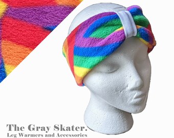 Rainbow Headband, Rainbow Earwarmer, Fleece Headband, Cozy Headband, Rainbow Stripe, Gift Under 15