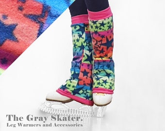 Rainbow Skating Leg Warmers - Star Figure Skating Leg Warmers - Fleece Ice Skate Leg Warmers - Coach Gift Under 30