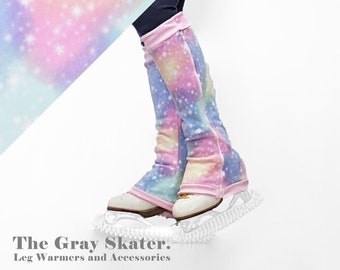 Jambières de patinage arc-en-ciel pastel - jambières de patinage artistique - jambières de patin à glace en polaire - cadeau pour entraîneur - vêtements de danse - répétition - fermeture éclair