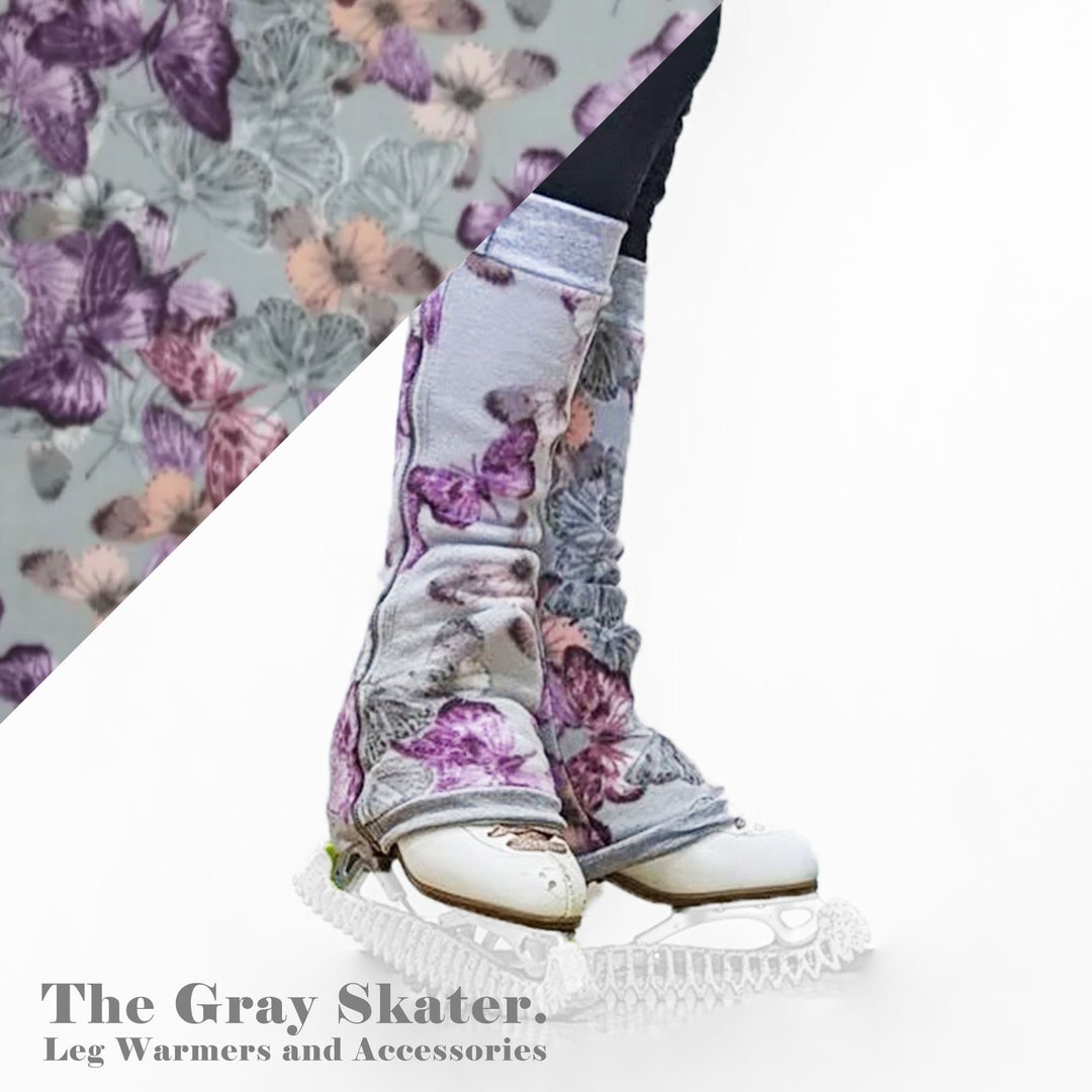 Butterfly Fleece Leg Warmers Gray Figure Skating Leg Warmers Zip off Leg Warmers Coach Gift