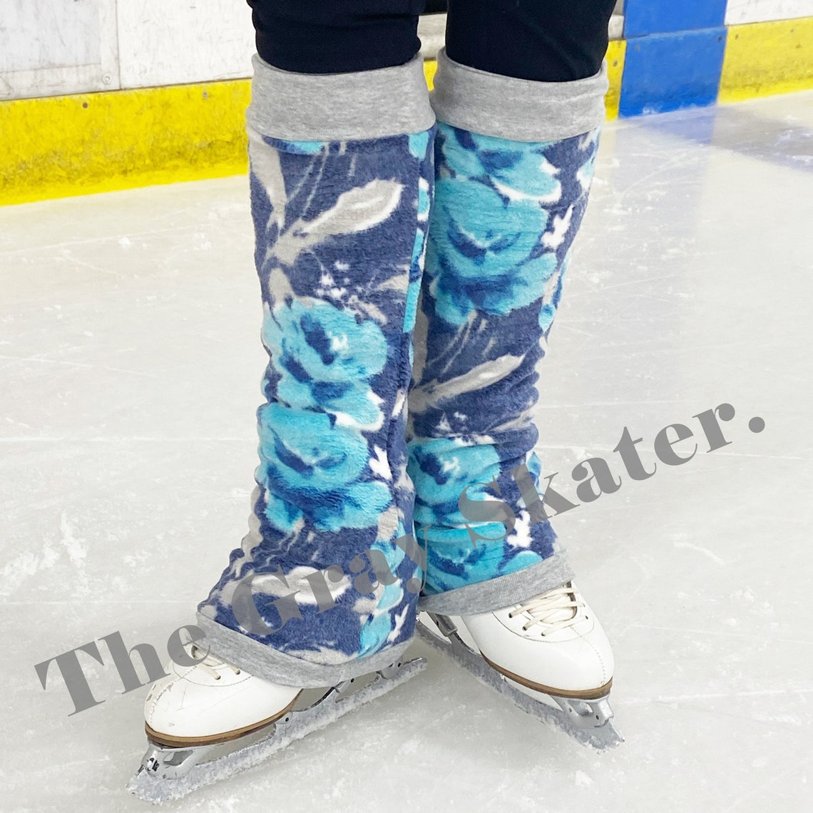 Ice Skating Leg Warmers Blue Floral Fleece Figure Skating Leg Etsy UK