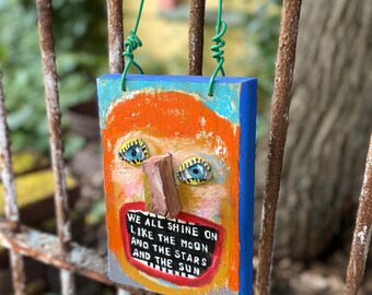 Quirky Red Head Girl on Wood Upcycled Mixed Media Character