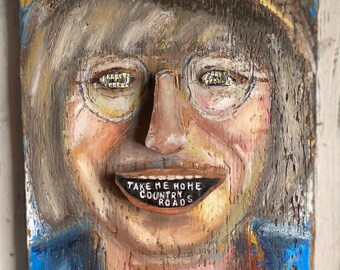 John Denver Art 3-d Portrait on Salvaged Barnwood Take Me Home