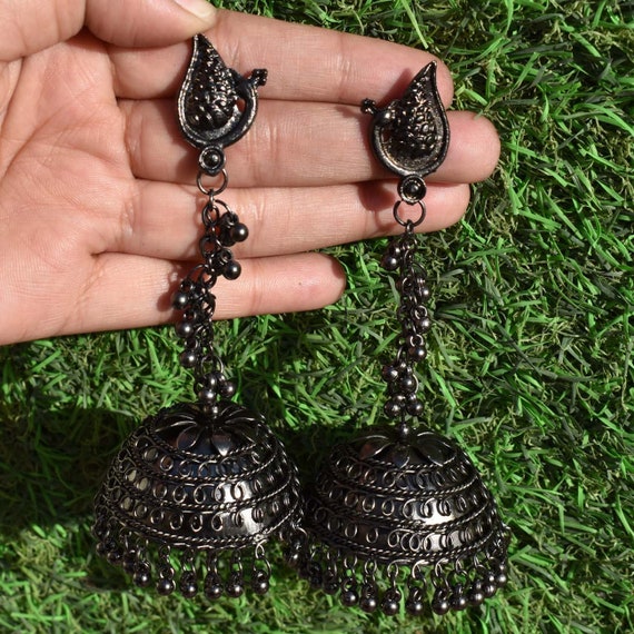 Cascading Black Long Earrings  Outhouse Jewellery