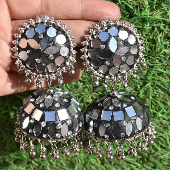 Oxidised mirror best sale jhumkas