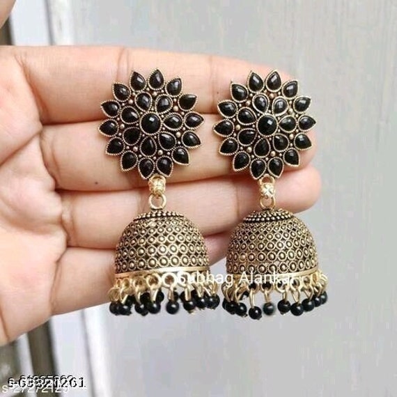 Buy Beautiful Black Colour Jhumka Earringsjhumka for Online in India  Etsy
