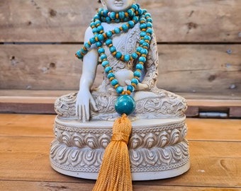 108 Beads Blue Mala Necklace, Mala Necklace, Mala Tassel Necklace, Wood Bead Necklace, Beaded Mala Wooden Beads, Meditation Necklace