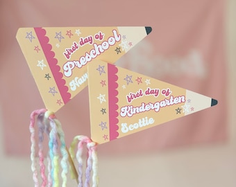First Day of School Pennant Flag | Last Day of School Pennant Flag | Pink Back to School