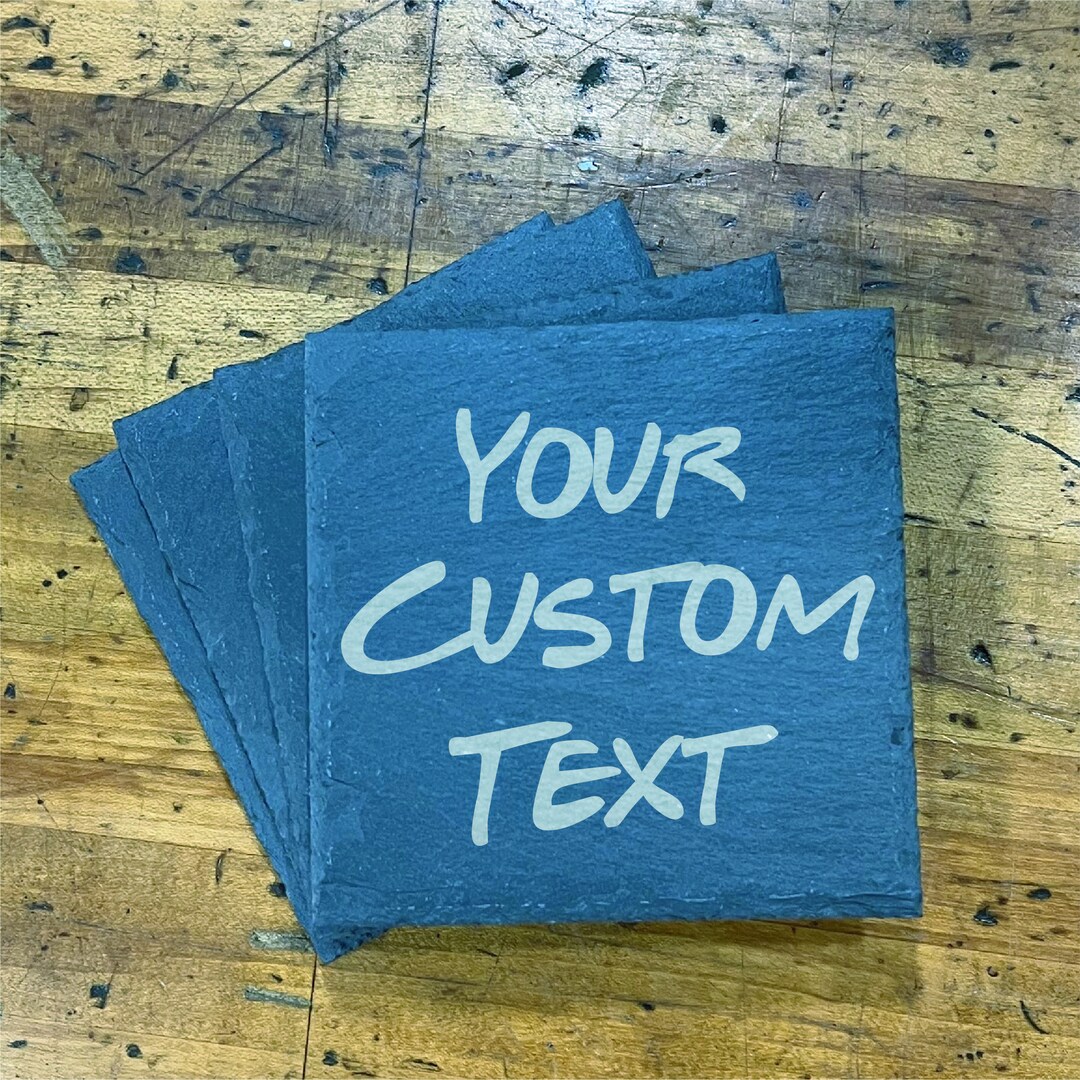 Personalized Slate Coaster, Custom Text Engraved Gift - Etsy