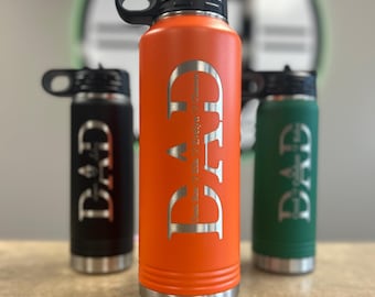 Custom Dad Water Bottle with Kids Names – Personalized Engraved Stainless Steel Bottle – Father’s Day Gift for Dad