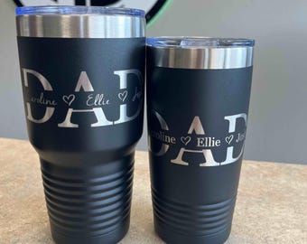 Custom DAD Tumbler with Kids' Names | Laser Engraved Gift for Dad | Father's Day Personalized Travel Mug