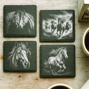 Personalized Horse Lover Slate Coaster (Set of 4), Personalized Slate Coaster, Custom Engraved with Your Favorite Horse Image