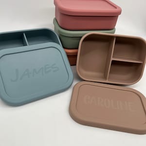 Custom Silicone 3 Compartments Bento Box, Personalized Student Lunch Box, Custom Student Silicone Lunch Box