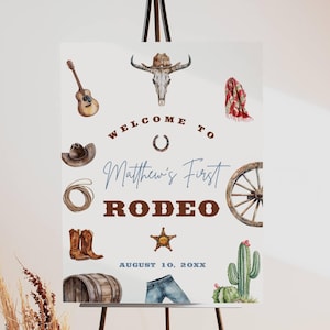 First Rodeo Birthday Party Welcome Sign Template, Cowboy Wild West Birthday Welcome Sign, EDITABLE My 1st Rodeo Western Birthday Party Sign