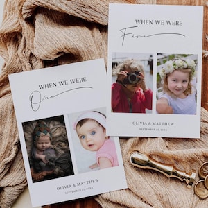 Quand nous étions des numéros de table, carte de photos imprimable pour mariage de bébé, modèle photo minimaliste moderne pour l'enfance, était une vieille photo de numéros de table