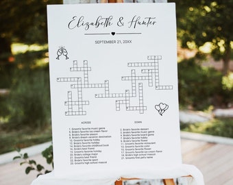 Custom Wedding Crossword Puzzle Template, Personalized Wedding Guest Games, Minimalist Bridal Shower Crossword Game Template, FOUR Sizes