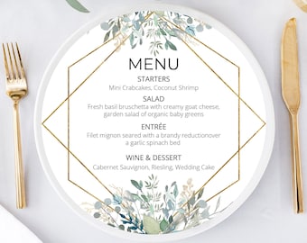 Greenery Round Wedding Menu Template, Circle Wedding Menu Printable, Round Wedding Menu, Wedding Menu Printable Template, Try Before You Buy