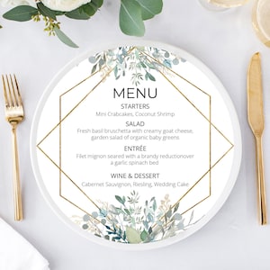 Greenery Round Wedding Menu Template, Circle Wedding Menu Printable, Round Wedding Menu, Wedding Menu Printable Template, Try Before You Buy