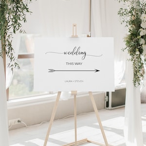 Minimalist Wedding Direction Arrow Sign Template, Wedding This Way Sign, 20x16, 24x18, 36x24 Printable This Way Sign
