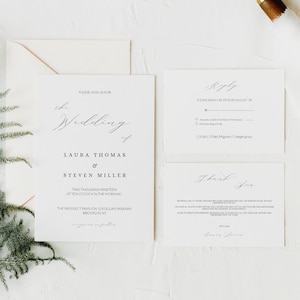 Moderne Hochzeitseinladungs-Vorlage, druckbare einfache Hochzeitseinladung, Antwortkarte, Detailkarte, Dankeskarten, versuchen Sie es vor dem Kauf