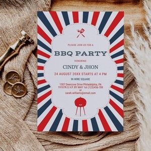Barbeque Party Invitation Template Birthday BBQ Backyard Party Invite Editable Digital Download Printable Summer Celebration Card Template