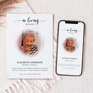 Photo Funeral Announcement Template, Funeral Electronic Invitation for Smartphones, Electronic Celebration of Life invitation Template