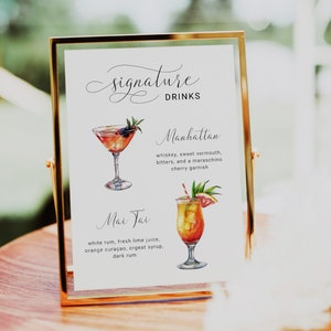 Printable Signature Drinks Sign Template, Wedding Bar Cocktail Menu Sign, Signature Cocktail Sign, His and Hers Drinks Bar Sign Template