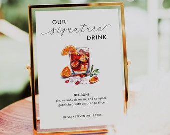Signature Drinks Sign Template, Printable Signature Cocktail Sign, Wedding Bar Menu Sign, Signature Bar Menu, His and Hers Bar Sign Template