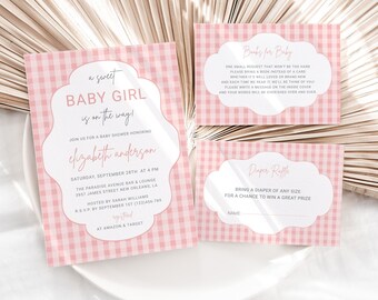Gingham Baby Shower Invitation Suite, Printable Baby Shower Set Template, Books for Baby, Diaper Raffle, A Sweet Baby Boy Is On The Way