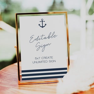 Nautical Anchor Wedding Sign Template, Printable Wedding Signs, Candy Bar, Bar Menu, Customized Wedding Guestbook Sign, Unlimited Signs